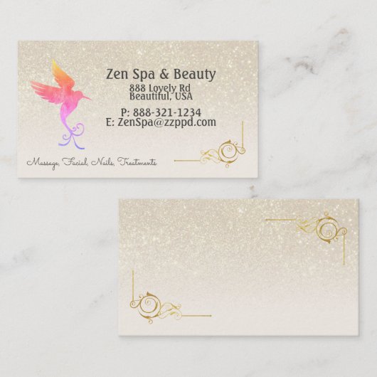 Rainbow Gradient Hummingbird Ivory Glitter Visitekaartje (Voorkant / Achterkant)