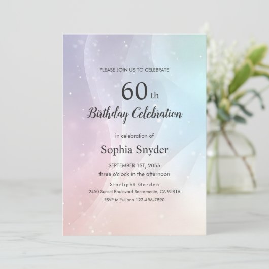 Rainbow Gradient Invitation | Elegant Pastel Spark Kaart (Staand voorkant)