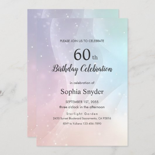 Rainbow Gradient Invitation | Elegant Pastel Spark Kaart (Voorkant / Achterkant)