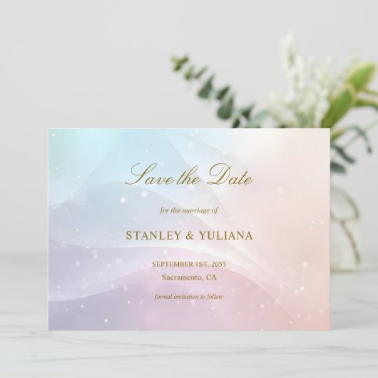 Rainbow Gradient Invitation | Elegant Pastel Spark Kaart (Staand voorkant)