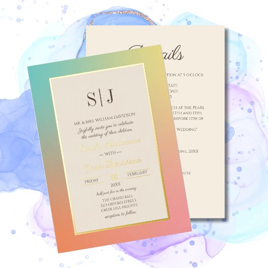 Rainbow Gradient Modern Wedding Folie Uitnodiging