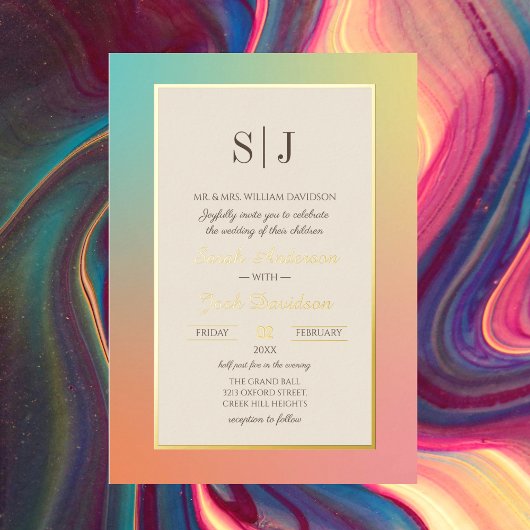 Rainbow Gradient Modern Wedding Folie Uitnodiging