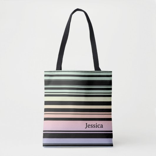 Rainbow Gradient Pastel Stripes gepersonaliseerd Tote Bag (Voorkant)