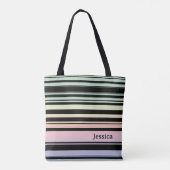 Rainbow Gradient Pastel Stripes gepersonaliseerd Tote Bag (Achterkant)