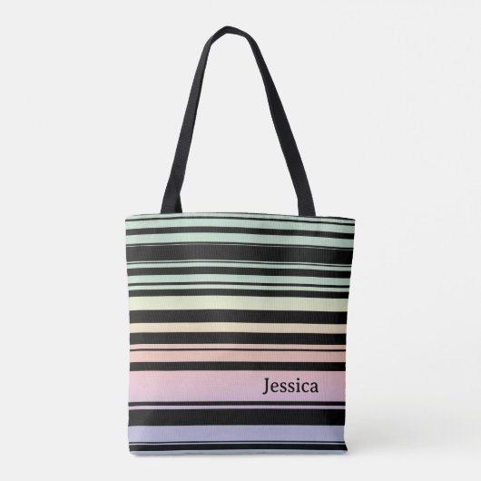 Rainbow Gradient Pastel Stripes gepersonaliseerd Tote Bag (Achterkant)