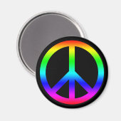 Rainbow Gradient Peace Symbool Teken op Zwart Magneet (Voorkant / Achterkant)