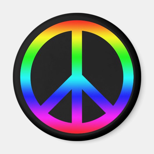 Rainbow Gradient Peace Symbool Teken op Zwart Magneet (Voorkant)