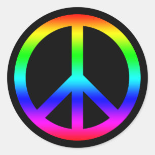 Rainbow Gradient Peace Symbool Teken op Zwart Ronde Sticker