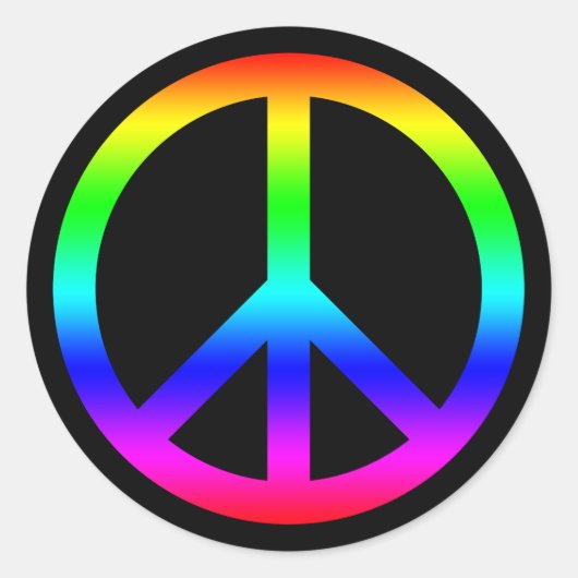 Rainbow Gradient Peace Symbool Teken op Zwart Ronde Sticker (Voorkant)