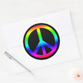 Rainbow Gradient Peace Symbool Teken op Zwart Ronde Sticker (Envelop)