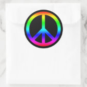Rainbow Gradient Peace Symbool Teken op Zwart Ronde Sticker (Tas)