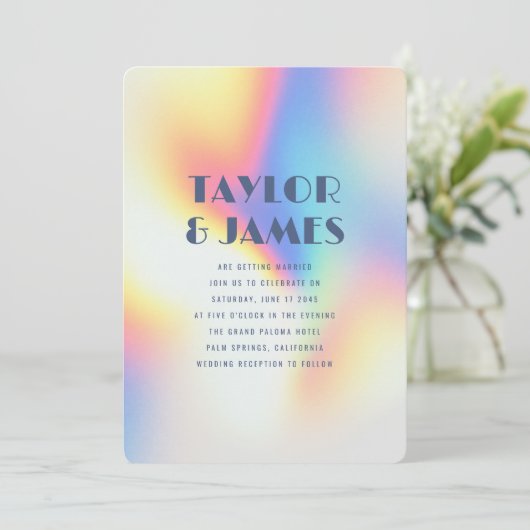 Rainbow Gradient QR Code Bold Modern Wedding Kaart (Staand voorkant)