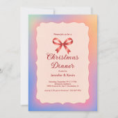 Rainbow Gradient Red Bow Kerstdiner Feestdagenkaart (Voorkant)