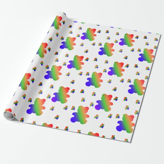 Rainbow Gradient Teddy Bear Patroon Cadeaupapier (Uitgerold)