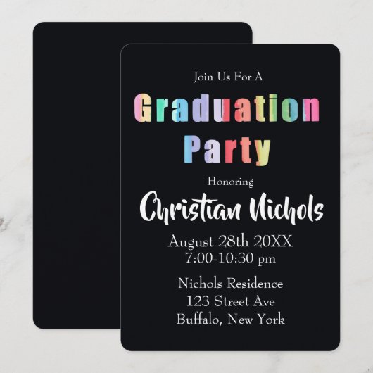 Rainbow Graduation Party Kaart (Voorkant / Achterkant)