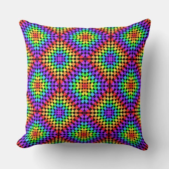 Rainbow Granny Square Pillow Kussen (Voorkant)