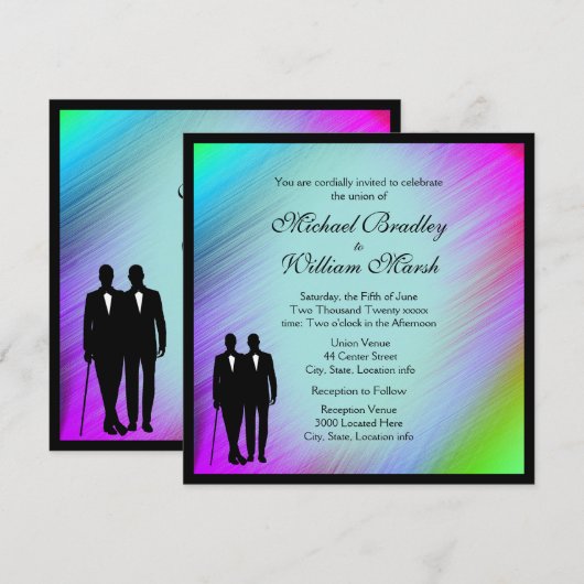 Rainbow Green Accent Gay Wedding Invite Kaart (Voorkant / Achterkant)