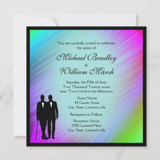 Rainbow Green Accent Gay Wedding Invite Kaart (Voorkant)