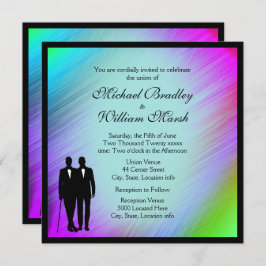Rainbow Green Accent Gay Wedding Invite Kaart