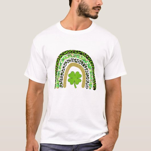 Rainbow Green Shamrock Irish Leprechaun St Patrick T-shirt (Voorkant)