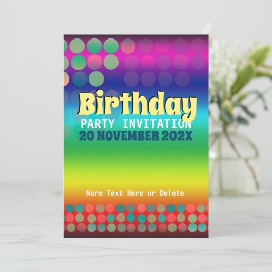 Rainbow Groovy Birthday Party Kaart (Staand voorkant)