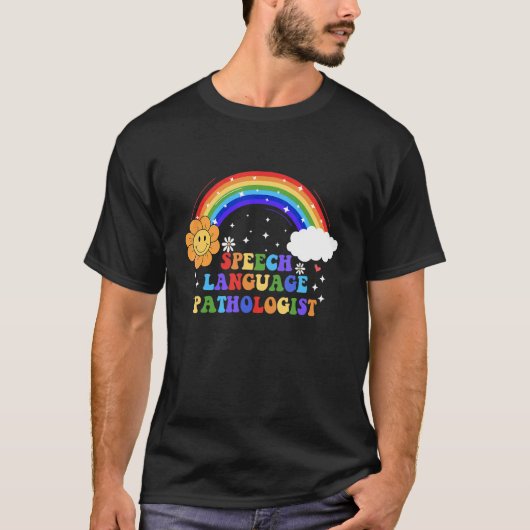 Rainbow Groovy Smile Flower Retro SLP Speech Thera T-shirt (Voorkant)