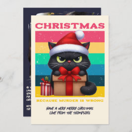Rainbow Grunge Funny Cat Retro Christmas Photo Feestdagenkaart