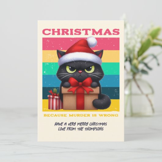 Rainbow Grunge Funny Cat Retro Christmas Photo Feestdagenkaart (Staand voorkant)