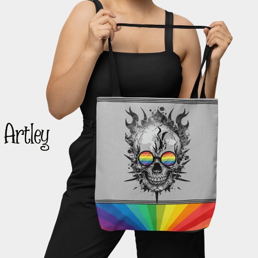 Rainbow Grunge Skull Grey Zonnebril Gay Pride Tote Bag