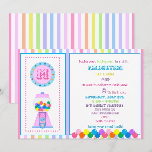 Rainbow Gumball feestuitnodiging Kaart (Voorkant / Achterkant)