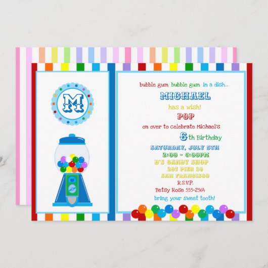 Rainbow Gumball-uitnodiging Kaart (Voorkant / Achterkant)