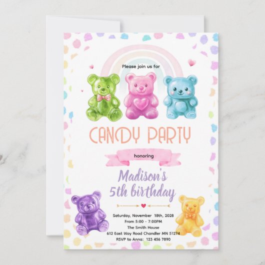 Rainbow Gummy Bear candy Invitation Kaart (Voorkant)