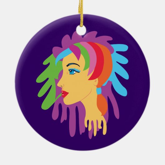 Rainbow Hair Keramisch Ornament (Achterkant)