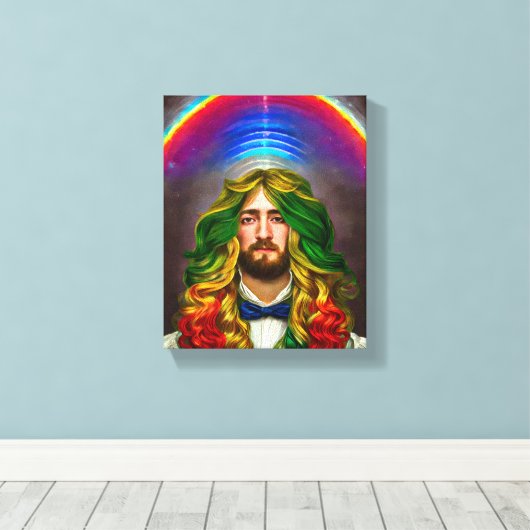 Rainbow Hair Man of Love Fantasy surreal LGBTQ Art Canvas Afdruk (Insitu (Houten vloer))