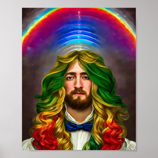 Rainbow Hair Man of Love Fantasy surreal LGBTQ Art Poster (Voorkant)