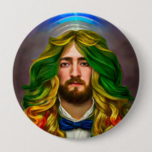 Rainbow Hair Man of Love Fantasy surreal LGBTQ Art Ronde Button 4,0 Cm