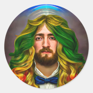 Rainbow Hair Man of Love Fantasy surreal LGBTQ Art Ronde Sticker
