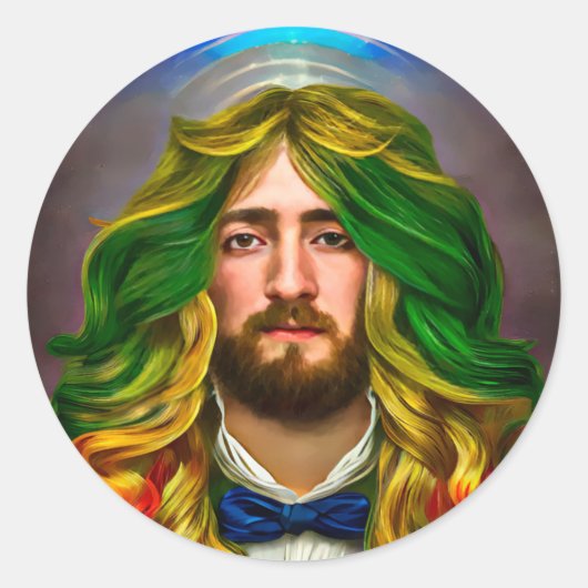 Rainbow Hair Man of Love Fantasy surreal LGBTQ Art Ronde Sticker (Voorkant)