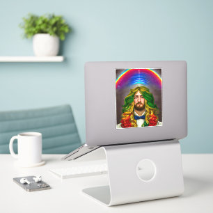 Rainbow Hair Man of Love Fantasy surreal LGBTQ Art Sticker