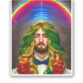 Rainbow Hair Man of Love Fantasy surreal LGBTQ Art Sticker (Voorkant)