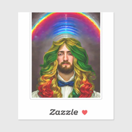 Rainbow Hair Man of Love Fantasy surreal LGBTQ Art Sticker (Vel)