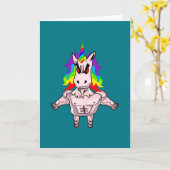 Rainbow Hair Muscular Unicorn Body Building Kaart (Gele Bloem)