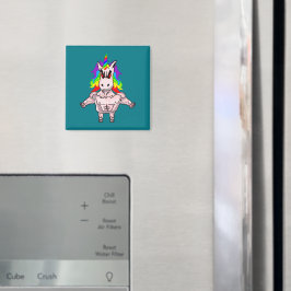 Rainbow Hair Muscular Unicorn Body Building Magneet