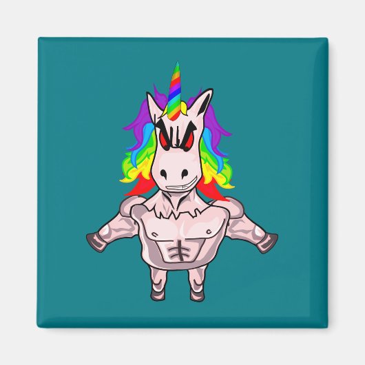 Rainbow Hair Muscular Unicorn Body Building Magneet (Voorkant)