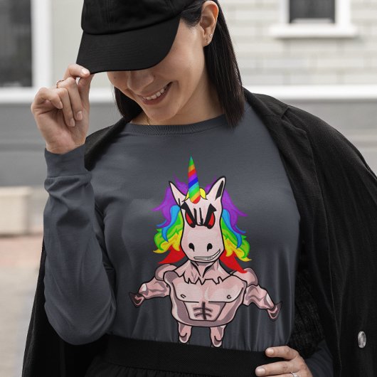 Rainbow Hair Muscular Unicorn Body Building T-shirt