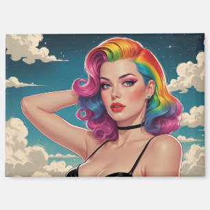 Rainbow Hair Pin-Up Cloud Achtergrond Magneet