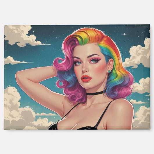 Rainbow Hair Pin-Up Cloud Achtergrond Magneet (Voorkant)