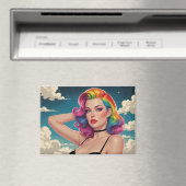 Rainbow Hair Pin-Up Cloud Achtergrond Magneet (Insitu (Vaatwasser))