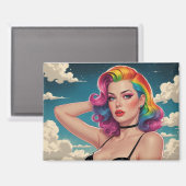 Rainbow Hair Pin-Up Cloud Achtergrond Magneet (Voorkant / Achterkant)