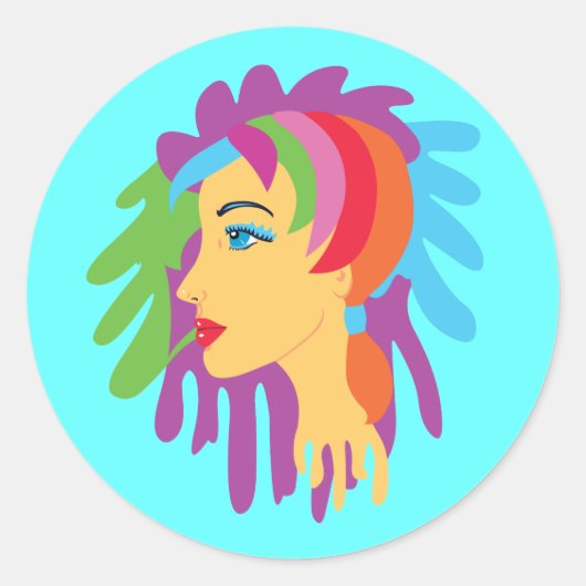 Rainbow Hair Ronde Sticker (Voorkant)